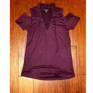 Maroon V-Meck Lace-Up Top